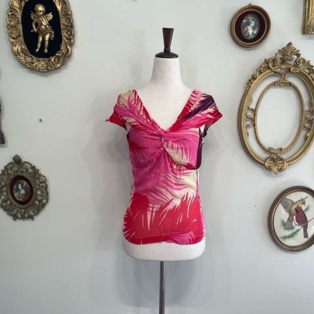 NWT Chaiken‎ Tropical Twist-Front Silk Blouse Size 4